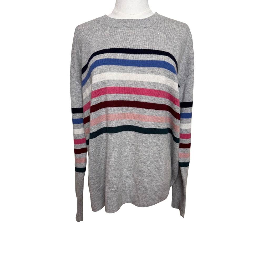 Summersalt Gray Multi Stripe Merino Wool‎ Cashmere Blend Crewneck Sweater Large